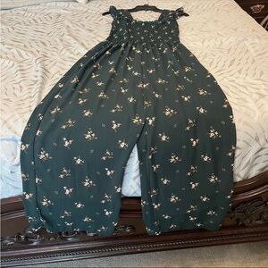 Inspired Hearts Dark Green Floral Smocked Jumpsuit